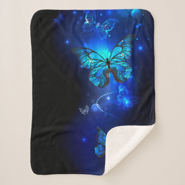 Morpho Butterfly in the Dark Background Sherpa Blanket (Front)