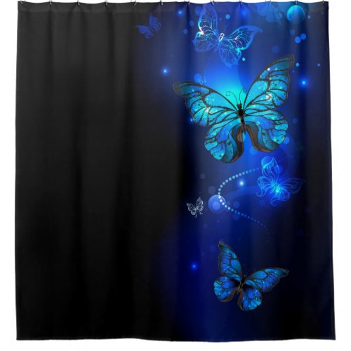 Morpho Butterfly in the Dark Background Shower Curtain
