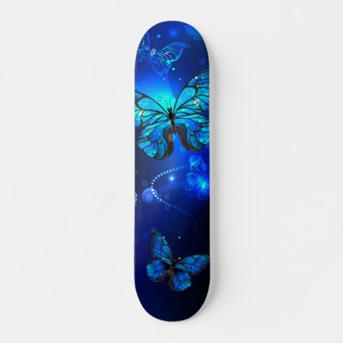 Morpho Butterfly in the Dark Background Skateboard