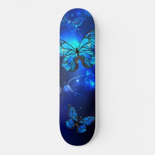 Morpho Butterfly in the Dark Background Skateboard
