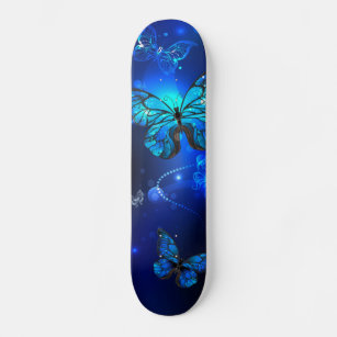 Morpho Butterfly in the Dark Background Skateboard