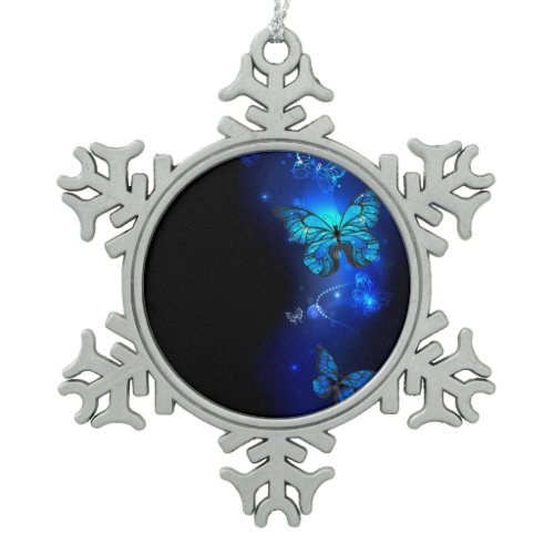 Morpho Butterfly in the Dark Background Snowflake Pewter Christmas Ornament