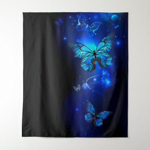 Morpho Butterfly in the Dark Background Tapestry