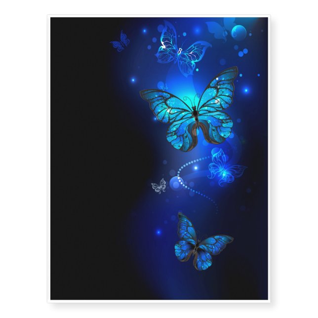 Morpho Butterfly in the Dark Background Temporary Tattoos (Front)