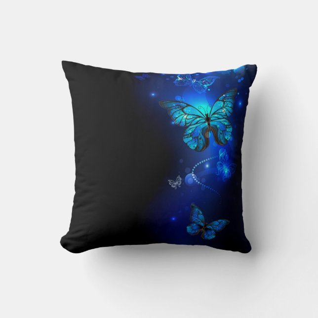 Morpho Butterfly in the Dark Background Throw Pillow (Front)