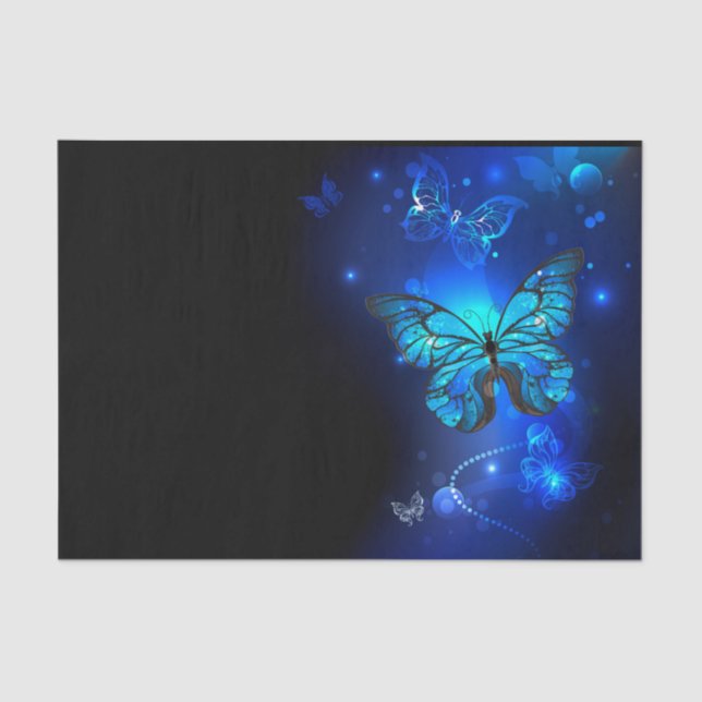 Morpho Butterfly in the Dark Background Tissue Paper (Front)