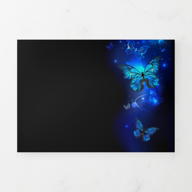Morpho Butterfly in the Dark Background Tri-Fold Invitation (Cover)