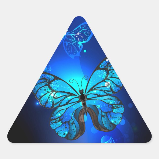 Morpho Butterfly in the Dark Background Triangle Sticker (Front)