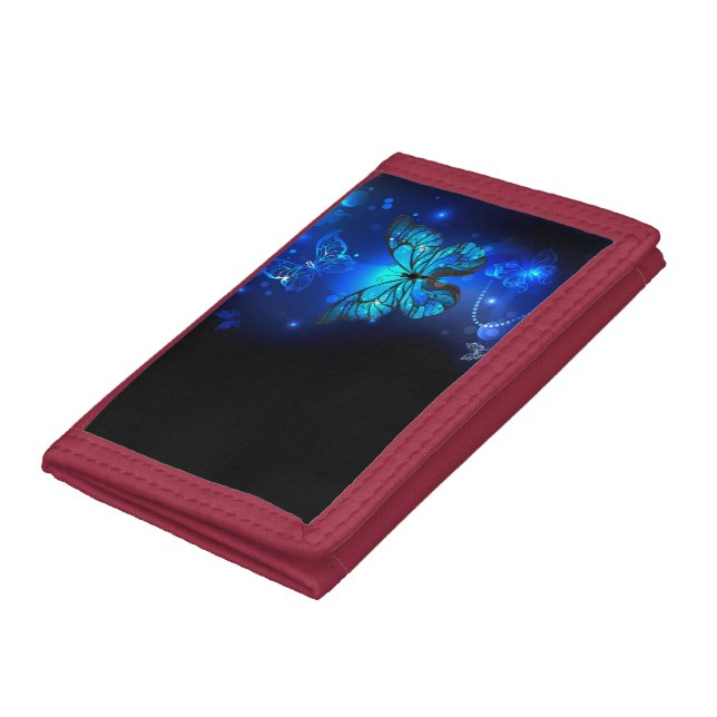 Morpho Butterfly in the Dark Background Trifold Wallet (Bottom)