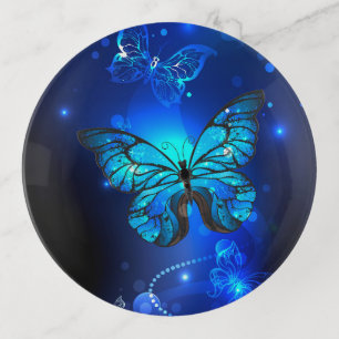 Morpho Butterfly in the Dark Background Trinket Tray