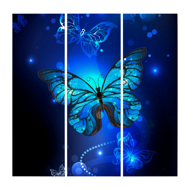 Morpho Butterfly in the Dark Background Triptych (Front)
