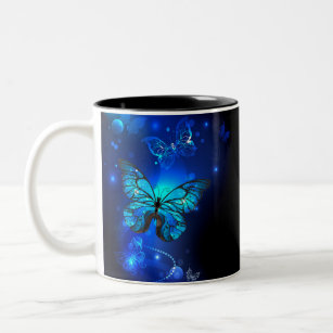 Morpho Butterfly in the Dark Background Two-Tone Coffee Mug