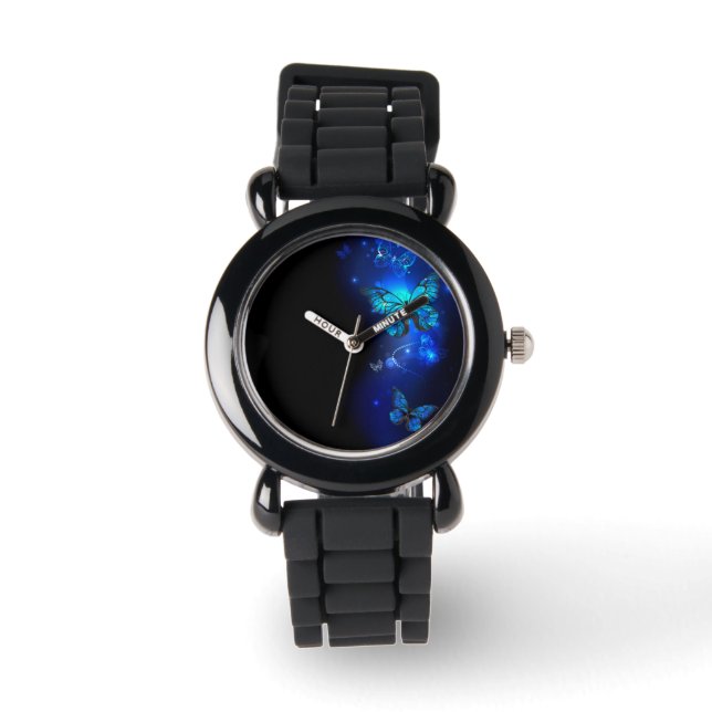 Morpho Butterfly in the Dark Background Watch (Front)