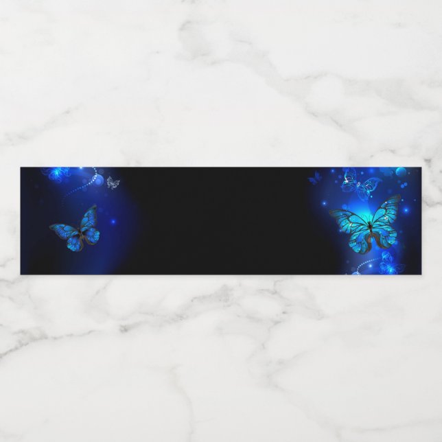 Morpho Butterfly in the Dark Background Water Bottle Label (Single Label)
