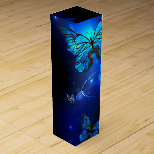 Morpho Butterfly in the Dark Background Wine Box