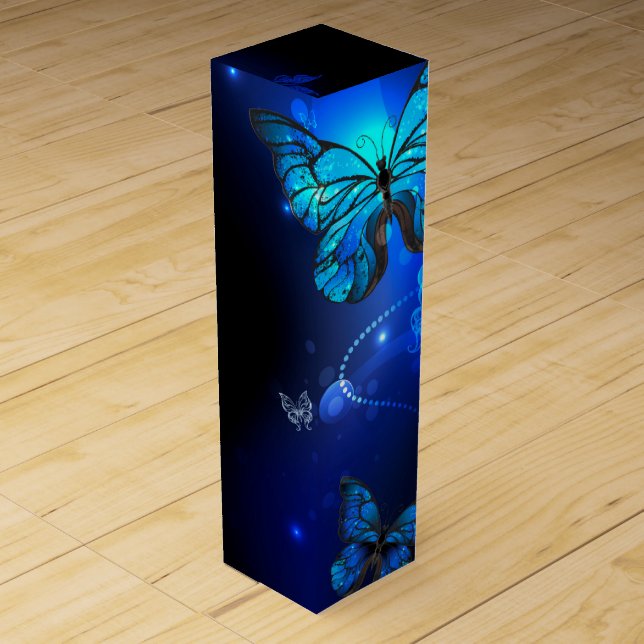 Morpho Butterfly in the Dark Background Wine Box (Front)