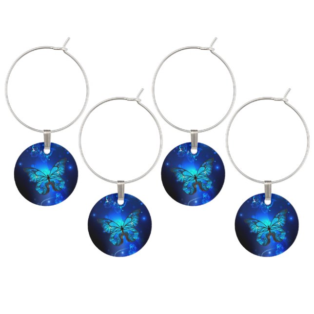 Morpho Butterfly in the Dark Background Wine Charm (Staggered)