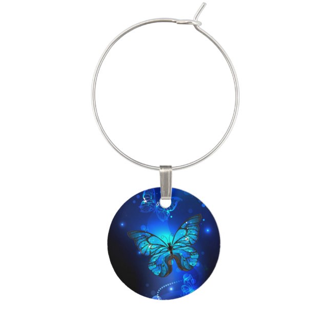 Morpho Butterfly in the Dark Background Wine Charm (Front)