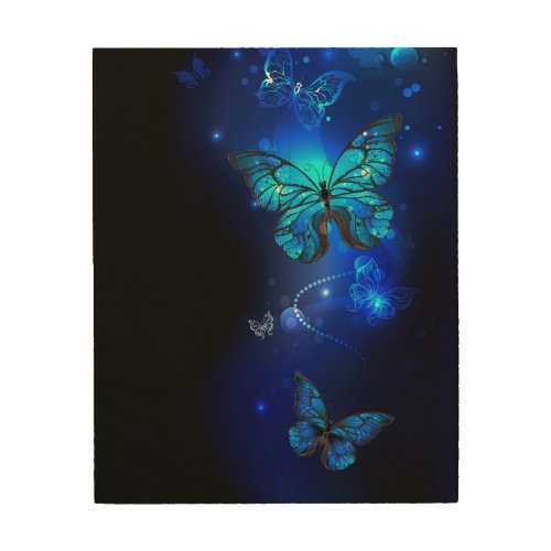 Morpho Butterfly in the Dark Background Wood Wall Art