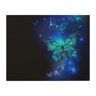 Morpho Butterfly in the Dark Background Wood Wall Art