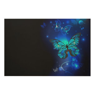 Morpho Butterfly in the Dark Background Wood Wall Art