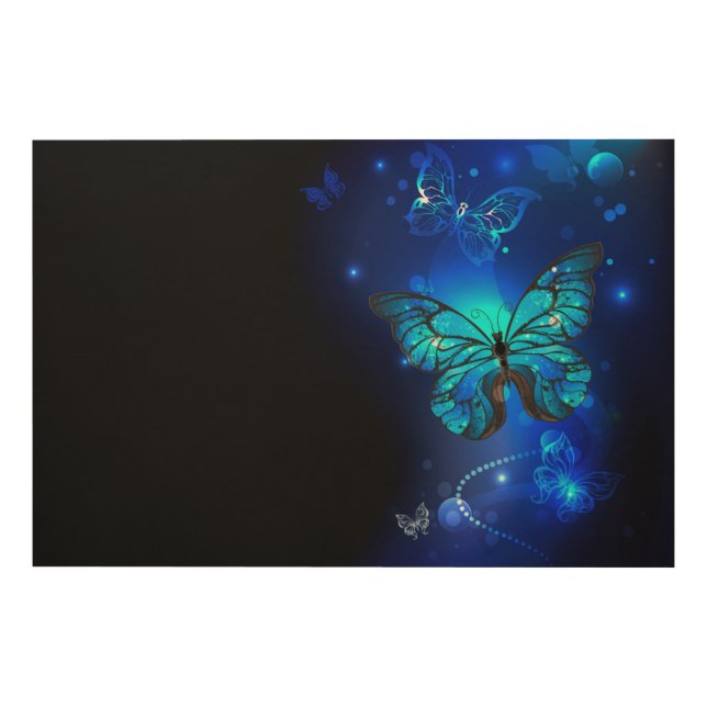 Morpho Butterfly in the Dark Background Wood Wall Art (Front)