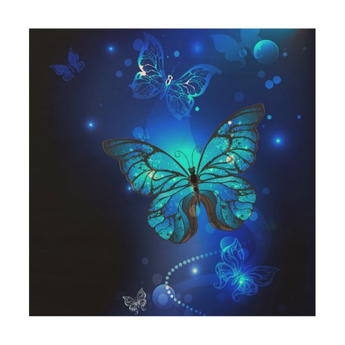 Morpho Butterfly in the Dark Background Wood Wall Art