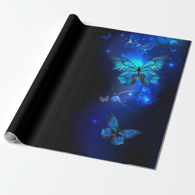 Morpho Butterfly in the Dark Background Wrapping Paper (Unrolled)