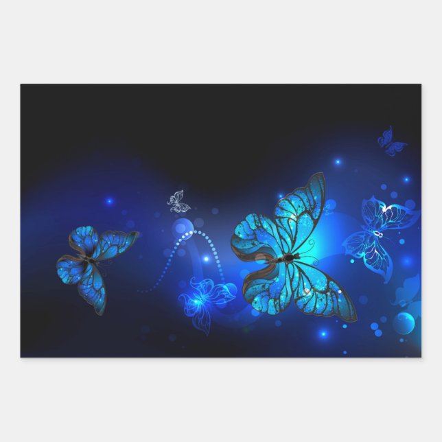 Morpho Butterfly in the Dark Background Wrapping Paper Sheets (Front)