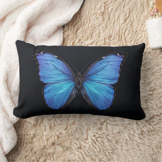 morpho Butterfly isolated on black background Lumbar Pillow