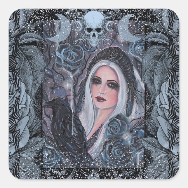 Morrigan goddess with raven by Renee  Square Sticker (Front)