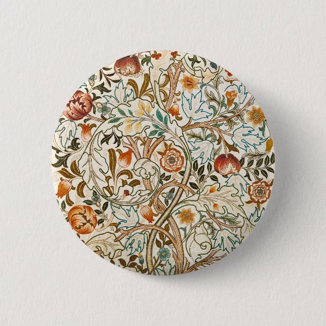  Morris Acanthus Floral Crewel Embroidery Pattern Button (Front)
