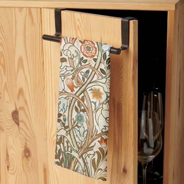  Morris Acanthus Floral Crewel Embroidery Pattern Kitchen Towel (Thirds Fold)