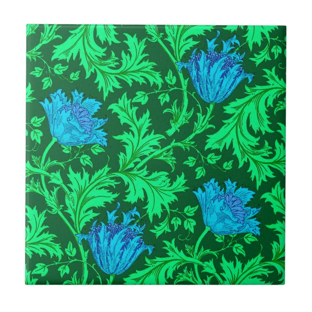 Morris Anemone Pattern, Emerald Green & Blue Tile (Front)
