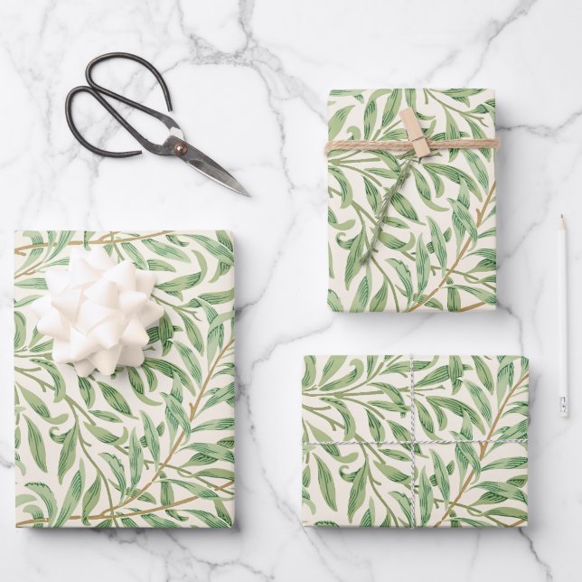 Morris - Antique willow leaves & Branches Pattern Wrapping Paper Sheets (Front)