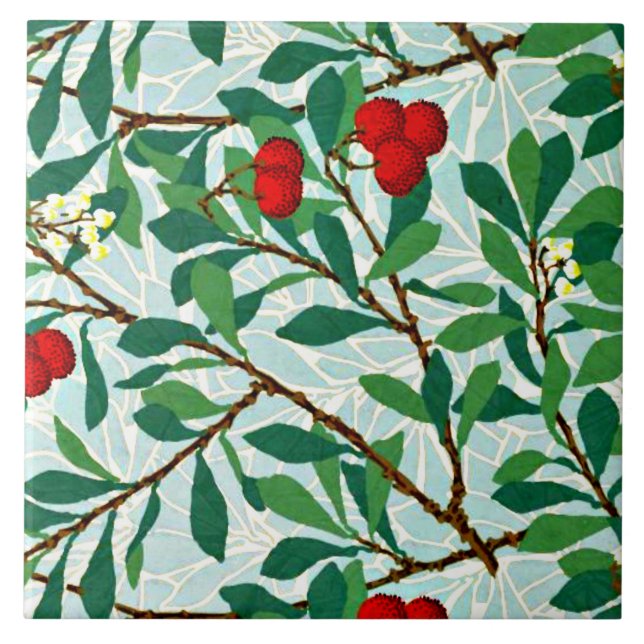 Morris -  Arbatus, berry red, famous pattern Ceramic Tile (Front)