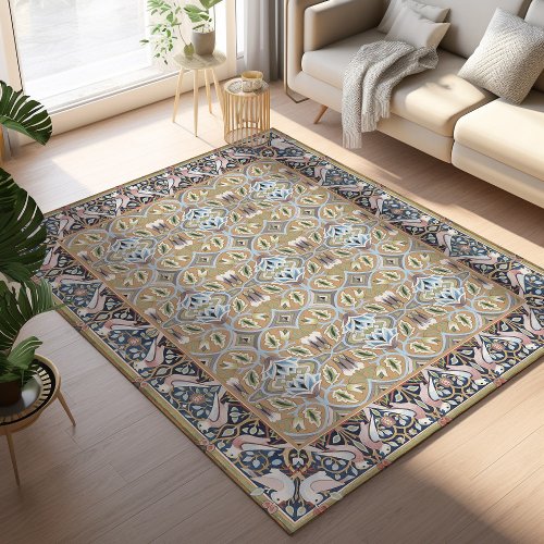Morris Birds  Anemone Gold and Blue Patterned Rug