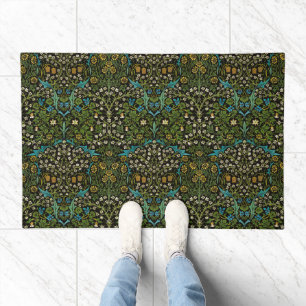 Morris Black Background Vintage Blackthorn Pattern Doormat