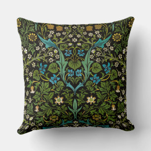 Morris Black Background Vintage Blackthorn Pattern Throw Pillow