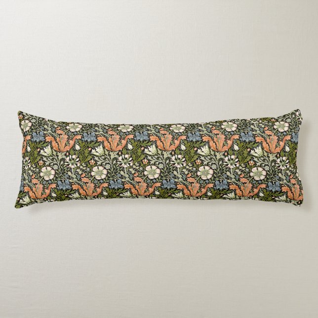 Morris BlackBackground 1896 Compton Floral Pattern Body Pillow (Front)