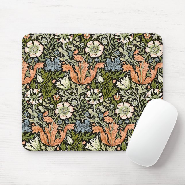 Morris BlackBackground 1896 Compton Floral Pattern Mouse Pad (With Mouse)