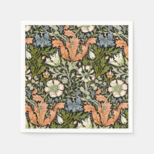 Morris BlackBackground 1896 Compton Floral Pattern Napkins