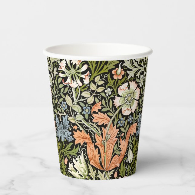 Morris BlackBackground 1896 Compton Floral Pattern Paper Cups (Back)