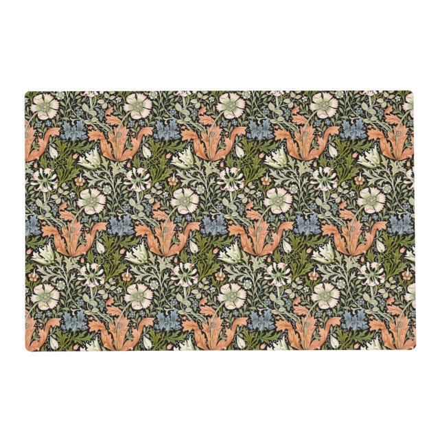 Morris BlackBackground 1896 Compton Floral Pattern Placemat (Front)