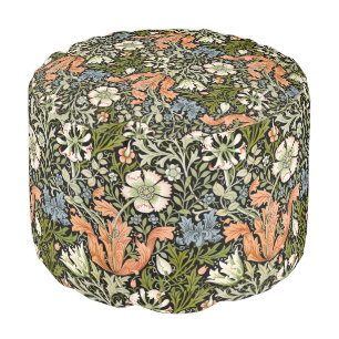Morris BlackBackground 1896 Compton Floral Pattern Pouf