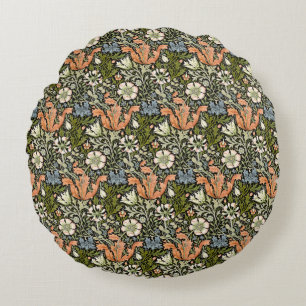 Morris BlackBackground 1896 Compton Floral Pattern Round Pillow