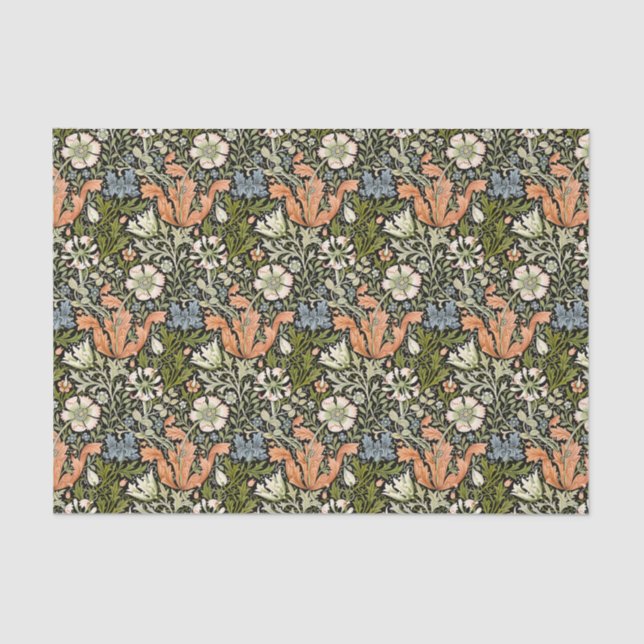 Morris BlackBackground 1896 Compton Floral Pattern Tissue Paper (Front)