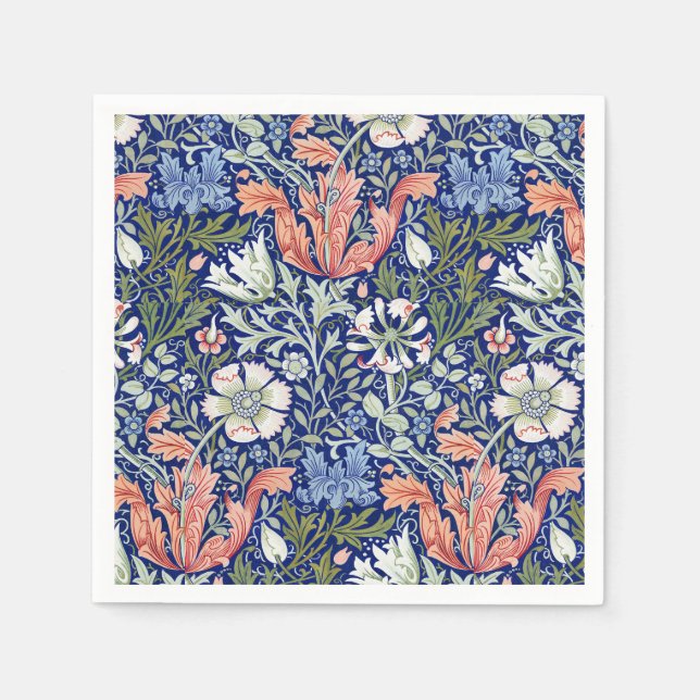 Morris Blue Background 1896 Compton Floral Pattern Napkins (Front)