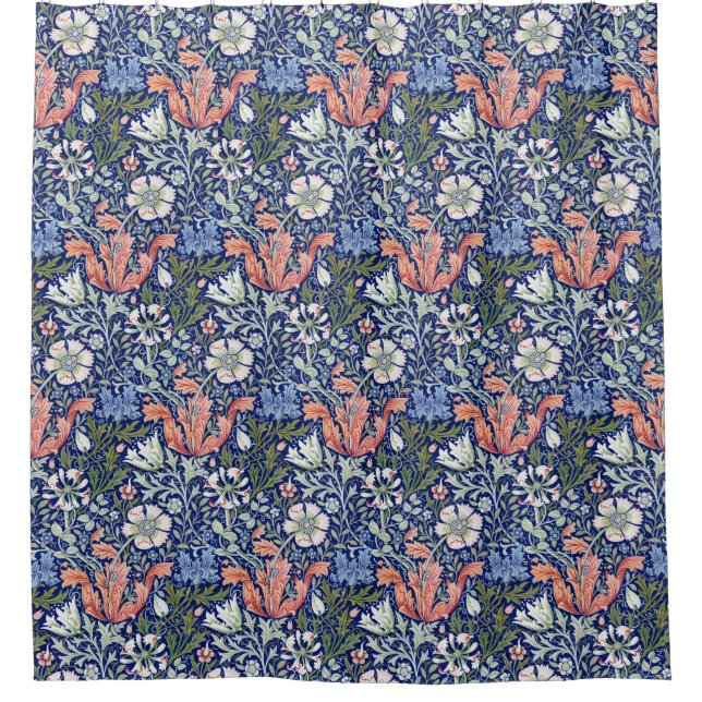Morris Blue Background 1896 Compton Floral Pattern Shower Curtain (Front)