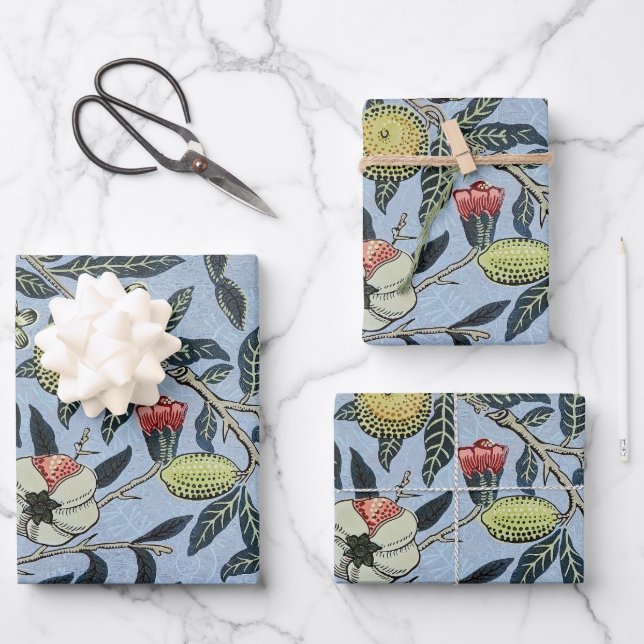 Morris Blue Background Antique Pomegrana Pattern Wrapping Paper Sheets (Front)